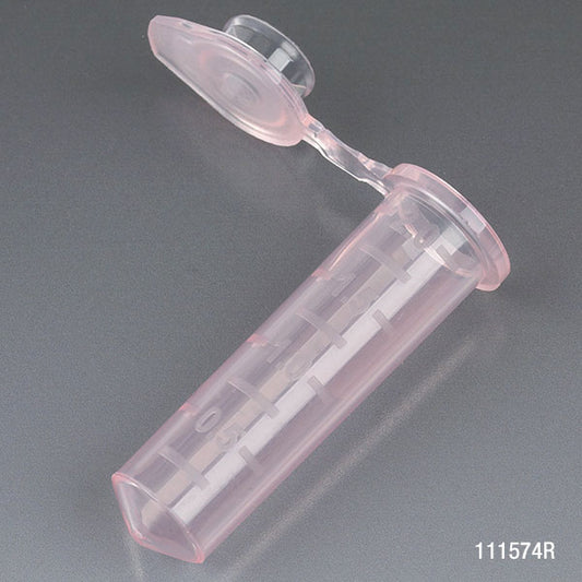 Microcentrifuge Tube, 2.0mL, PP, Attached Snap Cap, Graduated, Red, Certified: Rnase, Dnase and Pyrogen Free, 500/Stand Up Zip Lock Bag