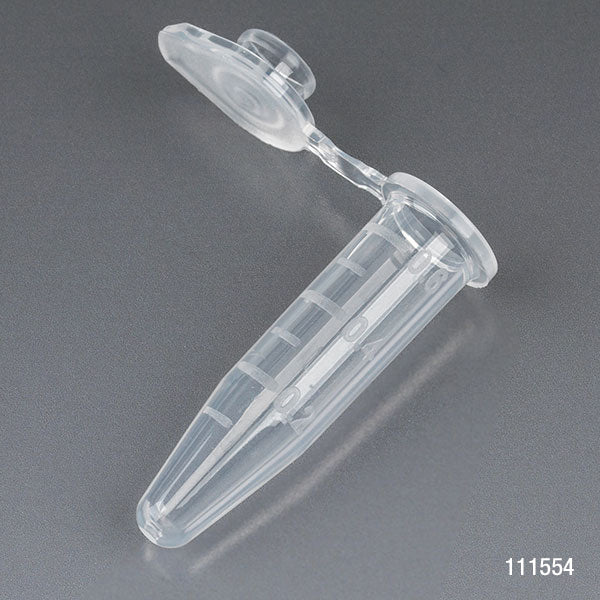 Microcentrifuge Tube, 0.5mL, PP, Attached Snap Cap, Graduated, Natural, Certified: Rnase, Dnase and Pyrogen Free, 500/Stand Up Zip Lock Bag