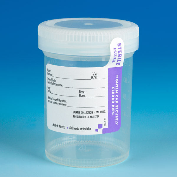 Container: Tite-Rite, 120mL (4oz), PP, STERILE, Attached Natural Screw Cap, ID Label with Tab Seal, Graduated