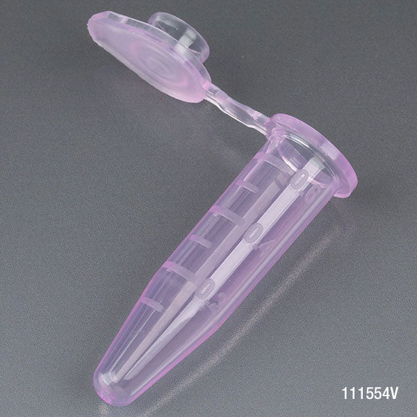 Microcentrifuge Tube, 0.5mL, PP, Attached Snap Cap, Graduated, Violet, Certified: Rnase, Dnase and Pyrogen Free, 500/Stand Up Zip Lock Bag