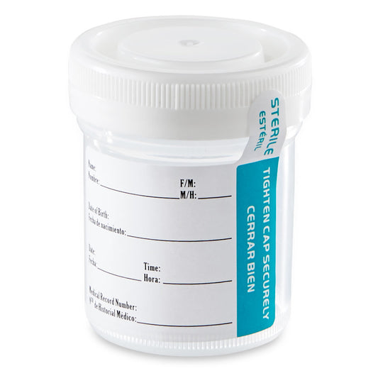 Container: Tite-Rite, 60mL (2oz), PP, STERILE, Attached White Screw Cap, ID Label with Tab Seal, Graduated