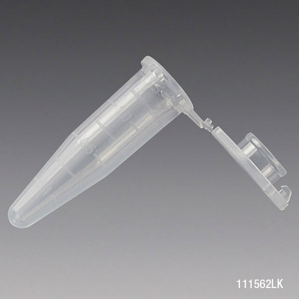 Microcentrifuge Tube, 1.5mL, PP, Attached Locking Snap Cap, Graduated, Natural, Lot Certified: Rnase, Dnase, Pyrogen, ATP and Human DNA Free