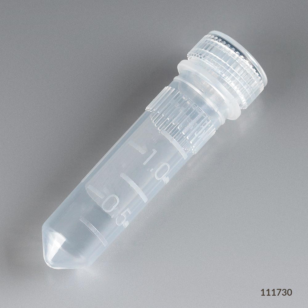 Microtube, 2mL, Attached Screw Cap for Color Insert, with O-Ring, STERILE, PP, 500/Bag, 2 Bags/Unit