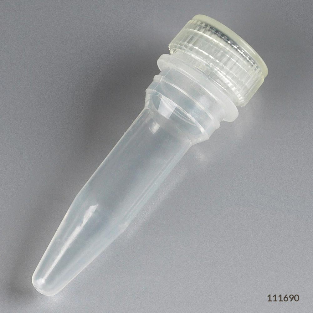 Microtube, 0.5mL, Attached Screw Cap for Color Insert, with O-Ring, STERILE, PP, 500/Bag, 2 Bags/Unit